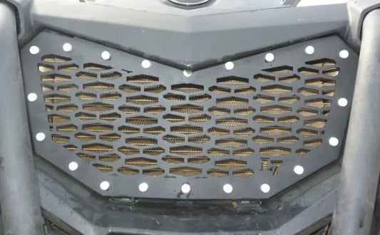 Lucky 7 mesh front grille close-up on a Can-Am Maverick Sport Trail