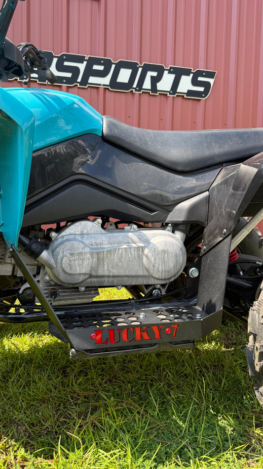 Side view of Lucky 7 metal floorboards on a Can-Am Renegade 110 EFI