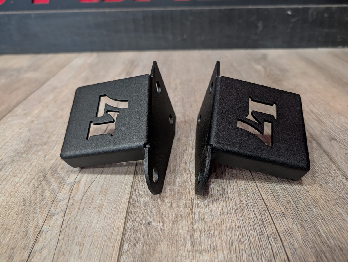 Lucky 7 cutout on Jeep Wrangler CJ and YJ hood jack mount brackets