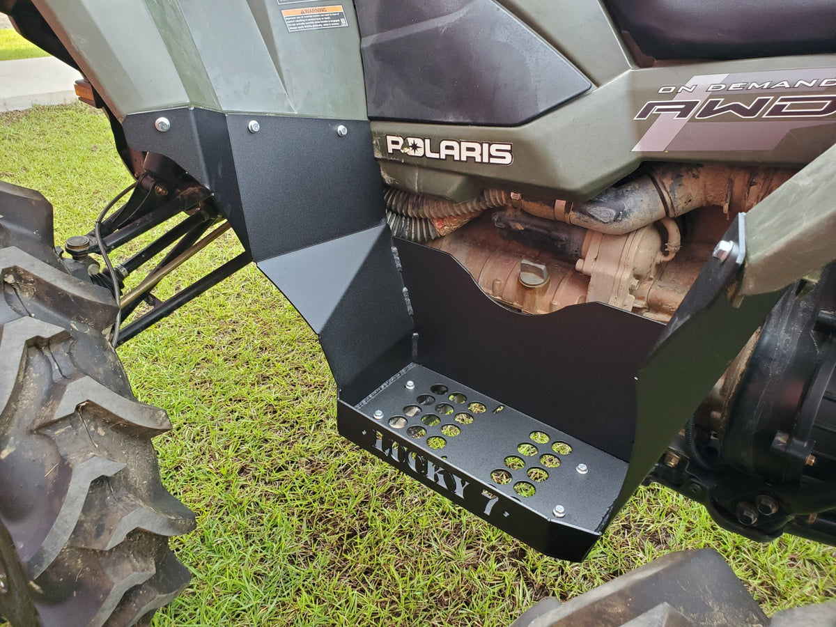 Driver-side Lucky 7 metal floorboard on a Polaris Sportsman 850 SP 1000 XP