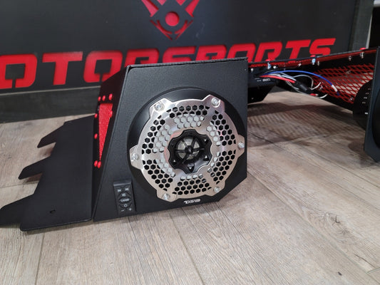 DS18 speaker mounted in a Lucky 7 Polaris Sportsman High Lifter radiator cover