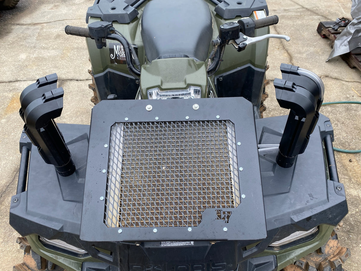 Lucky 7 2010-2020 Polaris Sportsman low profile mesh radiator relocation kit installed top view