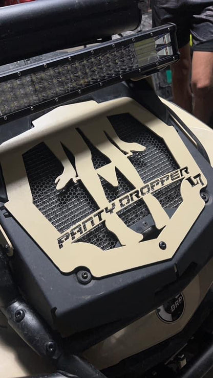 Lucky 7 2013-2024 Can-Am Outlander XMR Panty Dropper radiator relocate cover Desert Tan installed on the machine