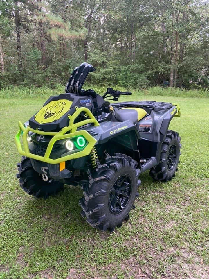 Lucky 7 2013-2024 Can-Am Outlander XMR Predator BRP radiator relocate cover Manta Green installed on the machine