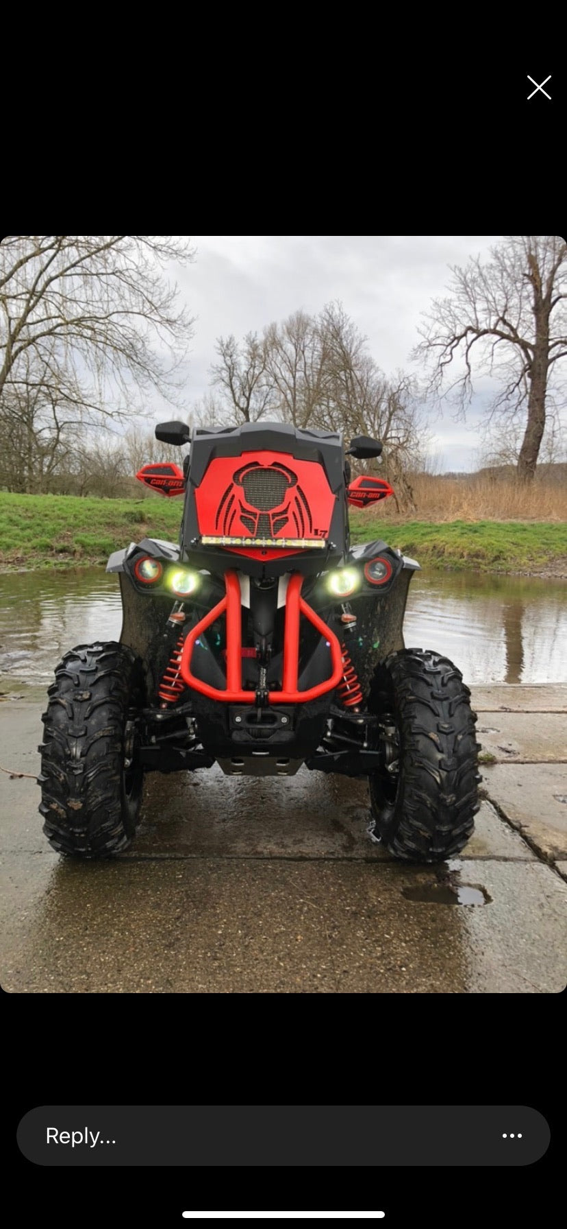 Lucky 7 2013-2024 Can-Am Outlander XMR Predator radiator relocate cover Can-Am Red installed front view