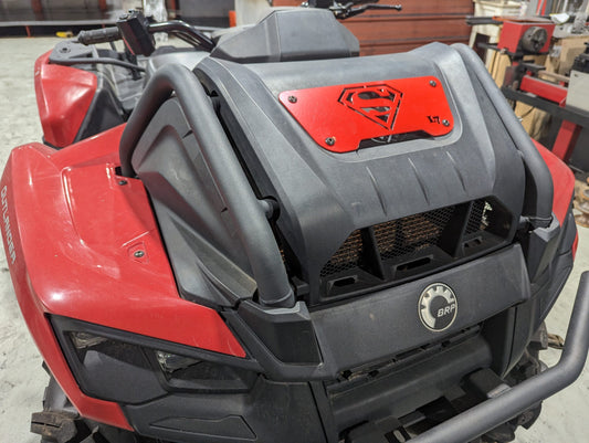 Lucky 7 2023 Can-Am Outlander 700 XMR radiator cover Superman Legion Red installed on the machine