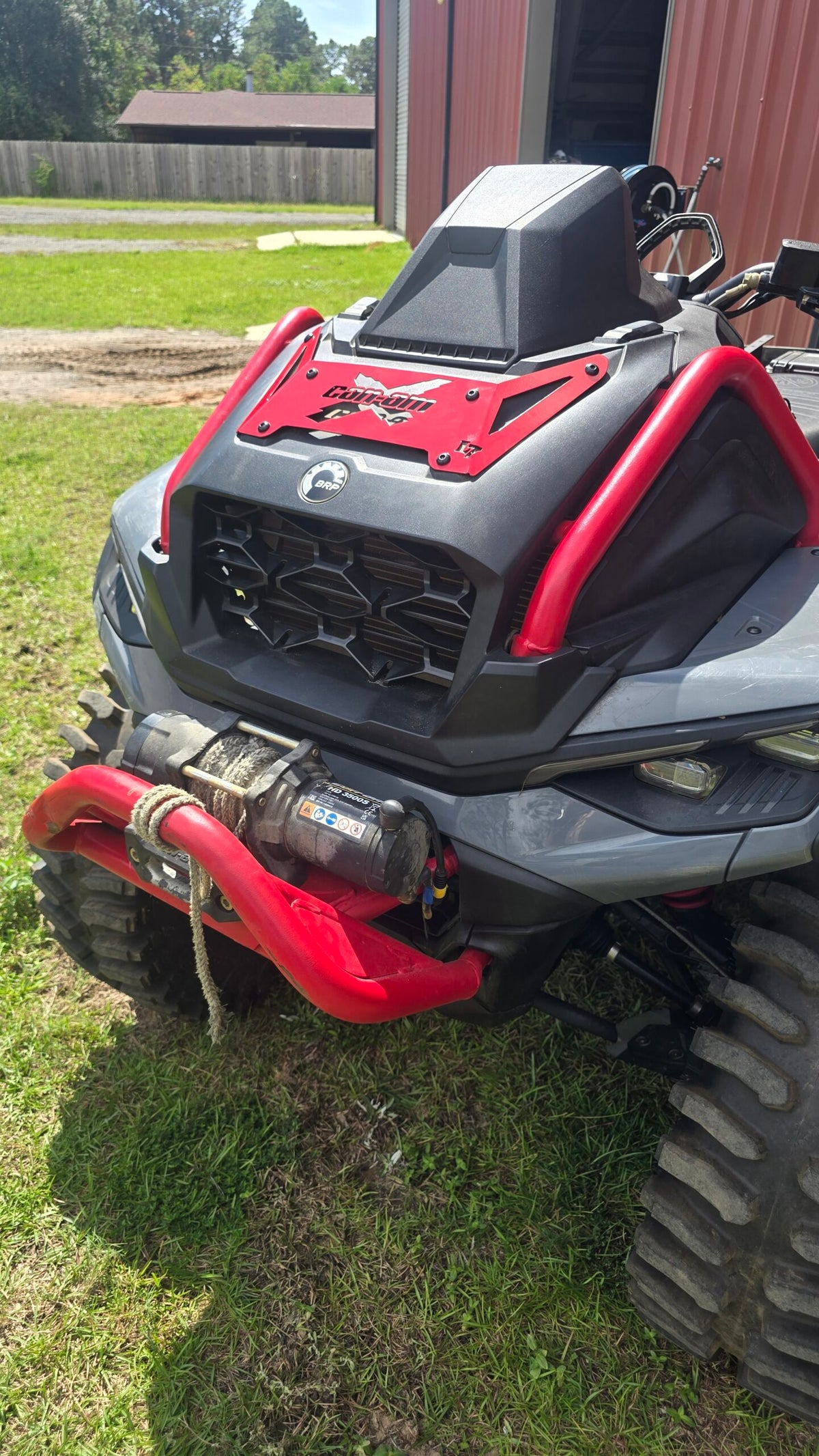 Lucky 7 2025 Can-Am Outlander XMR Gen 3 radiator cover Can Am X Legion Red installed on the machine