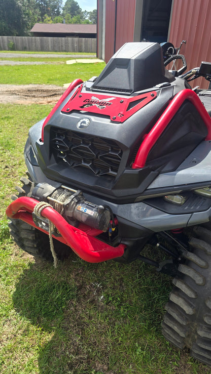 Lucky 7 2025 Can-Am Outlander XMR Gen 3 radiator cover Can Am X Legion Red installed on the machine