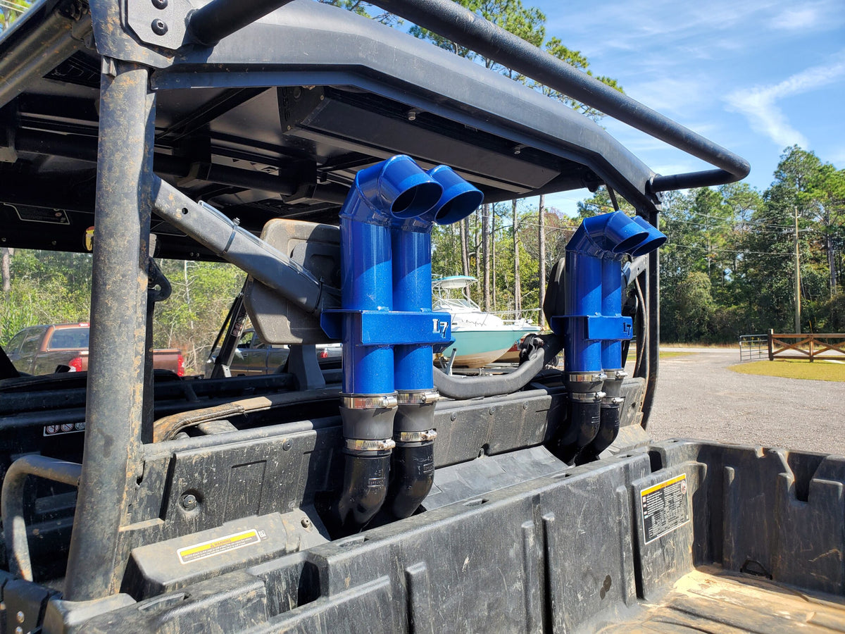 Blue Lucky 7 3 inch aluminum snorkel riser kit on a Can-Am Defender