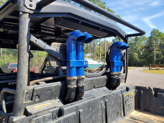 Blue Lucky 7 3 inch aluminum snorkel riser kit on a Can-Am Defender