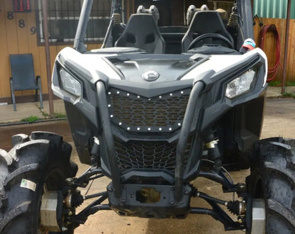 Lucky 7 mesh front grille installed on a Can-Am Maverick Sport Trail