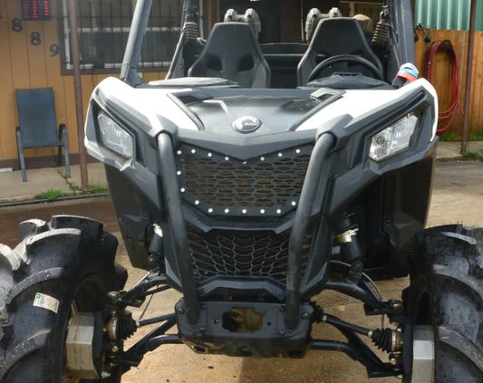 Lucky 7 mesh front grille installed on a Can-Am Maverick Sport Trail