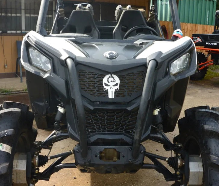 Lucky 7 Punisher skull grille installed on a Can-Am Maverick Sport Trail