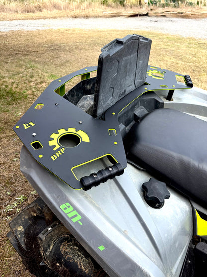 Access lid open on a Lucky 7 Can-Am Outlander G2 rear rack