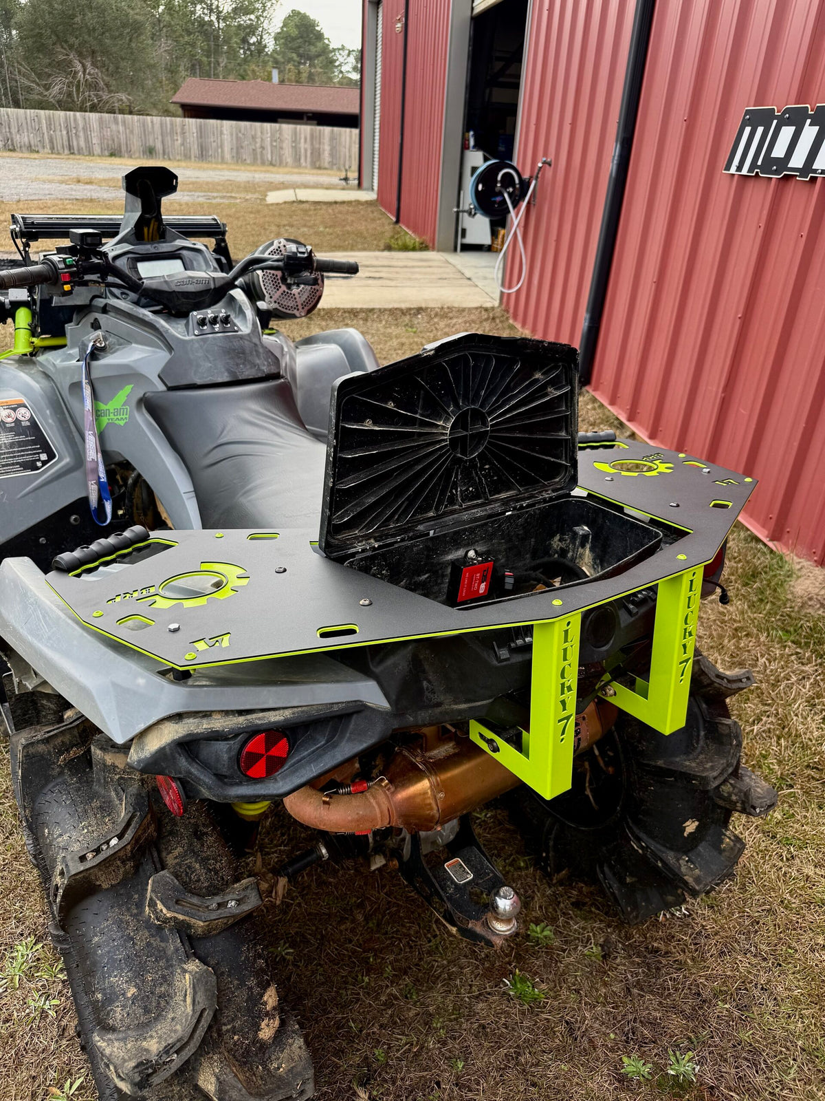 Lucky 7 Outlander G2 rear rack with the center lid open