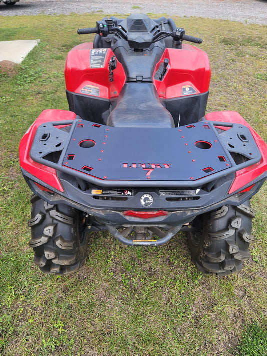 Lucky 7 Outlander G2 rear rack with no storage case on a red Can-Am
