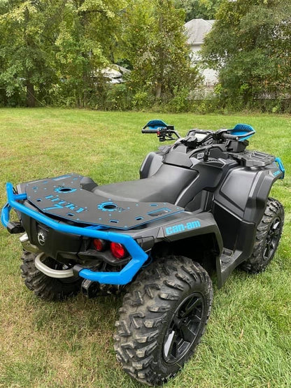 Lucky 7 Outlander G2 rear rack on a black Can-Am with Octane Blue accents