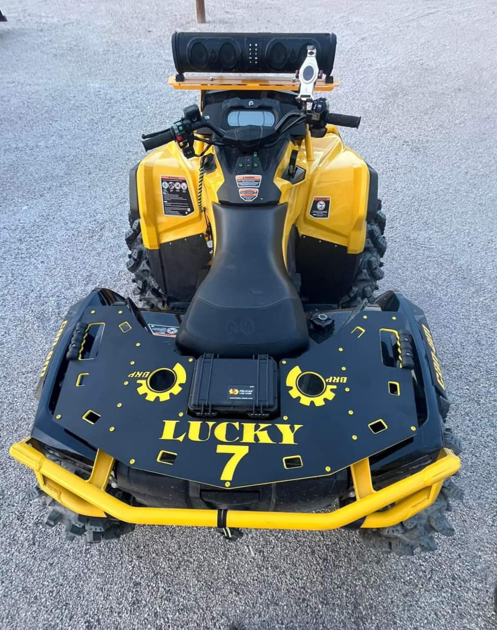 Lucky 7 Outlander G2 rear rack with storage case in Neo Yellow