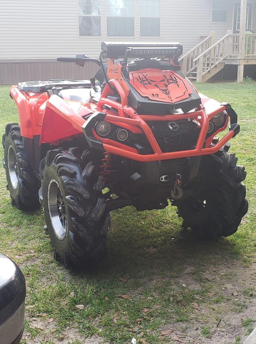 Red Deer Skull Punisher Lucky 7 radiator relocate cover on an Outlander MAX XMR