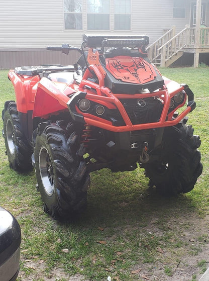 Red Deer Skull Punisher Lucky 7 radiator relocate cover on an Outlander MAX XMR