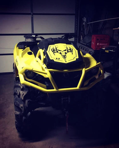 Yellow Deer Skull Punisher Lucky 7 radiator relocate cover on an Outlander MAX XMR