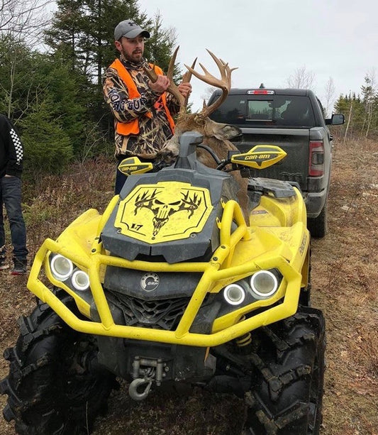 Yellow Deer Skull Punisher Lucky 7 radiator relocate cover on a Can-Am Outlander MAX XMR