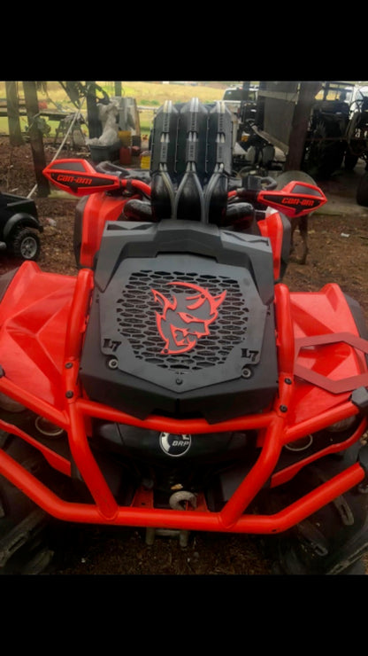 Red Demon Lucky 7 radiator relocate cover on a Can-Am Outlander MAX XMR