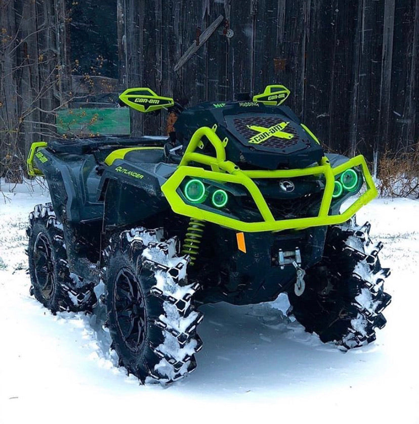 Can-Am X Lucky 7 radiator relocate cover on an Outlander MAX XMR in the snow