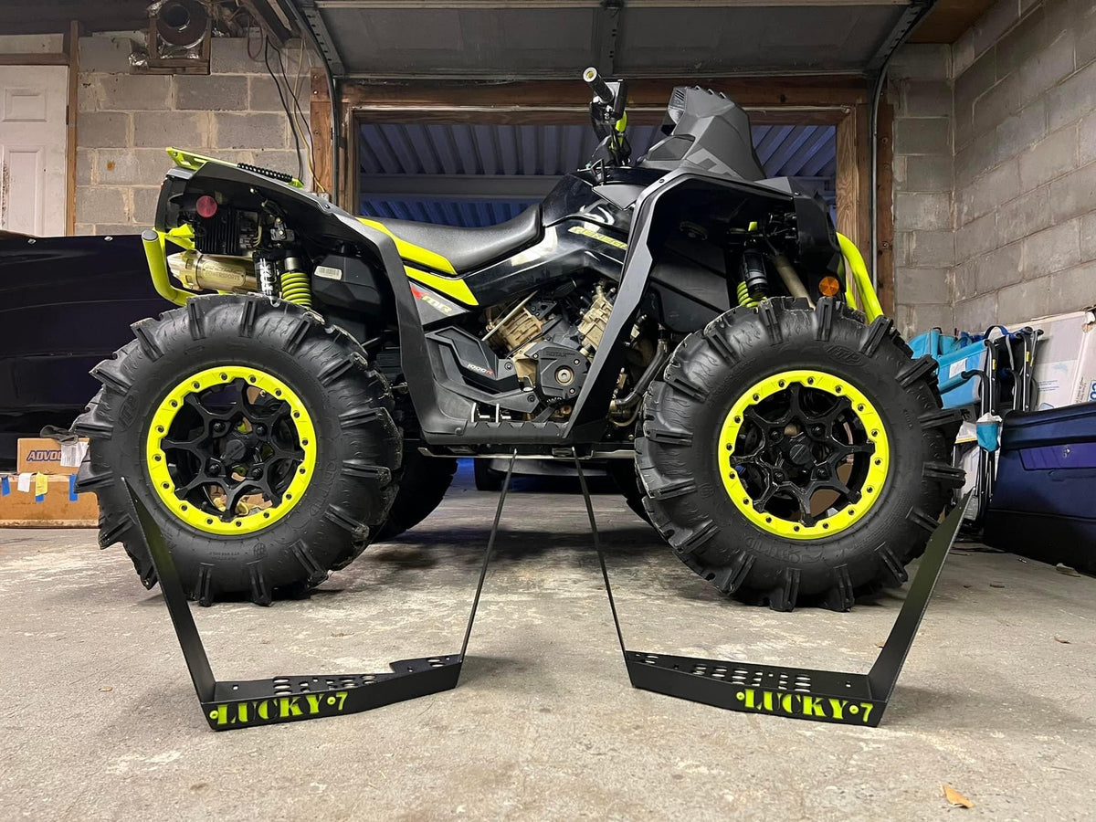 Lucky 7 metal floorboards in front of a Can-Am Renegade Gen 2