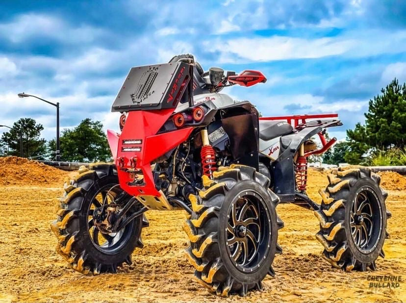 Custom 336 Mud Mafia Lucky 7 radiator relocate bumper on a Can-Am Renegade XMR