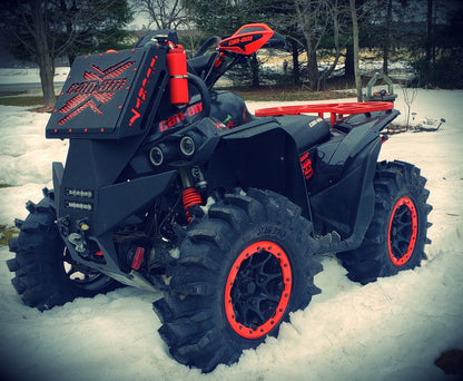 Can-Am X Lucky 7 radiator relocate bumper on a Renegade XMR in the snow