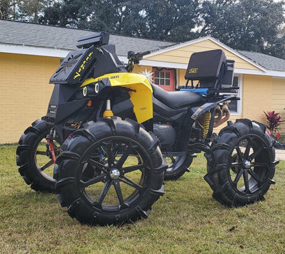Lucky 7 radiator relocate bumper on a yellow Can-Am Renegade XMR