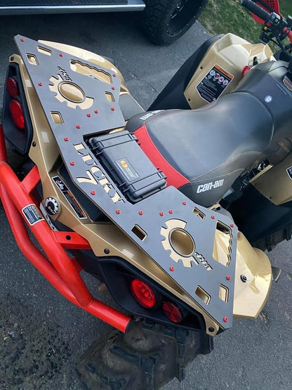 Lucky 7 gold rear rack with storage case on a Can-Am Renegade