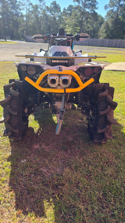 Lucky 7 Can-Am Renegade rear rack LED base on a yellow and white XMR