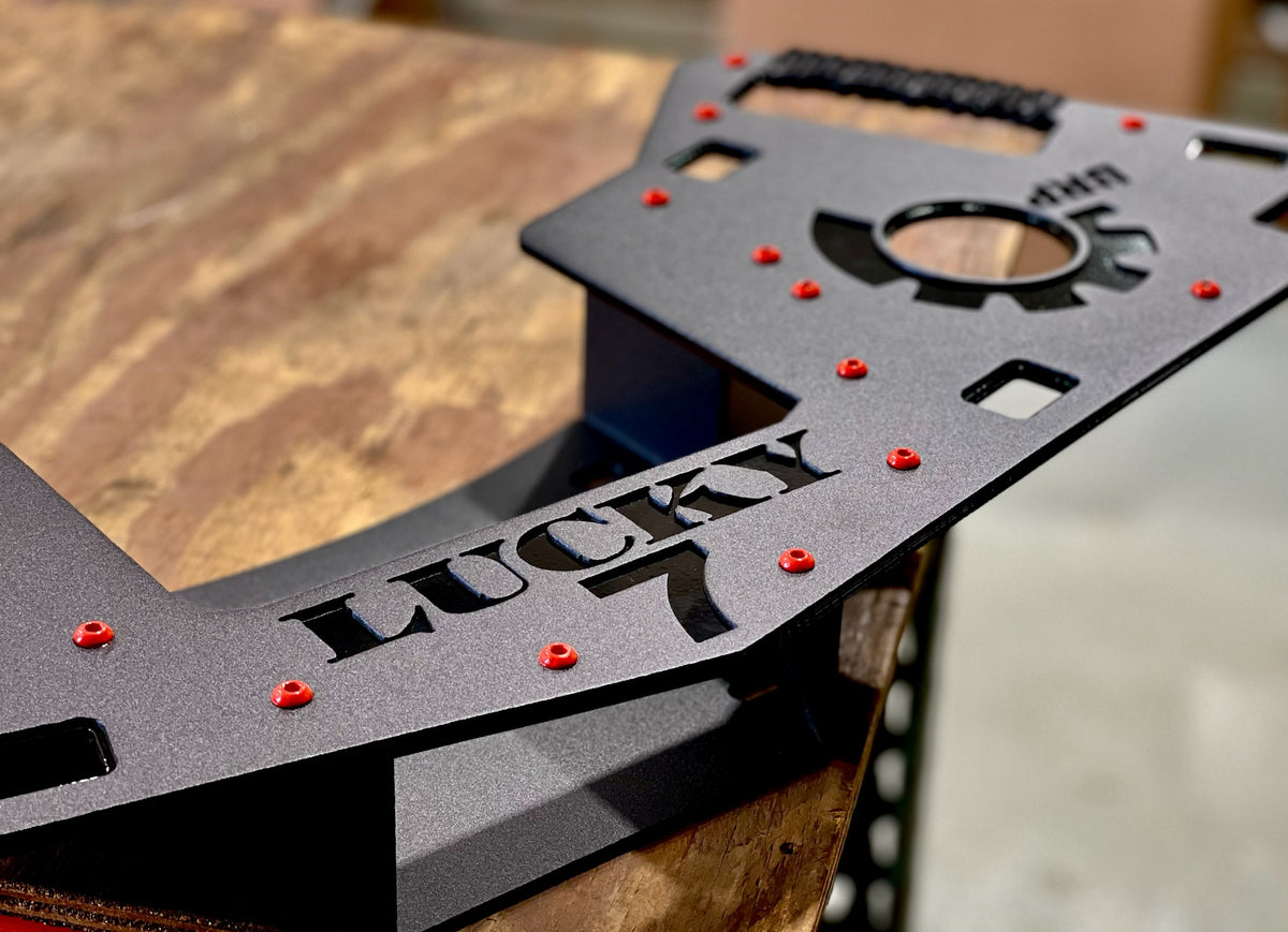 Lucky 7 logo cutout on a Can-Am Renegade rear rack