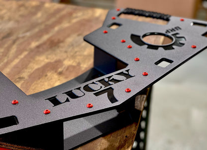 Lucky 7 logo cutout on a Can-Am Renegade rear rack