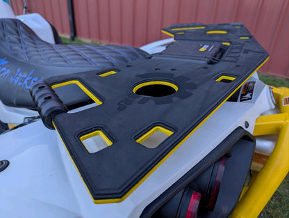 Close-up of Lucky 7 Can-Am Renegade rear rack with Marine Mat top