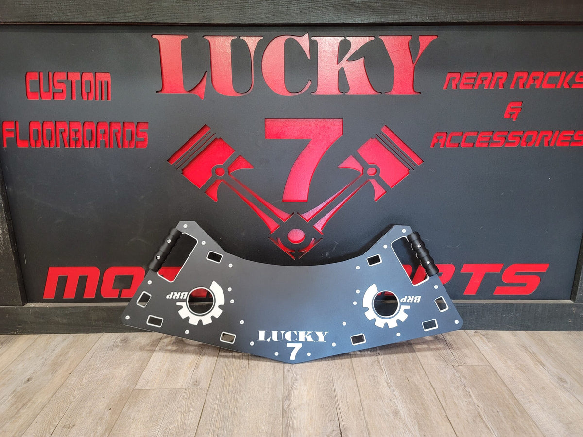 Lucky 7 Can-Am Renegade rear rack with white logo cutouts