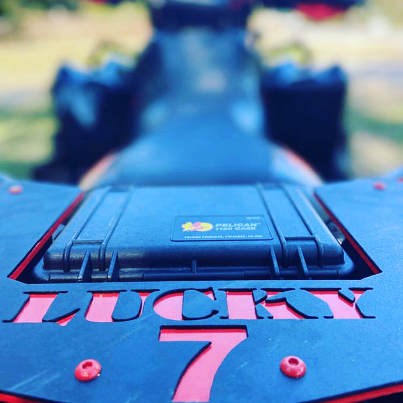 Pelican storage case seated in a Lucky 7 Can-Am Renegade rear rack