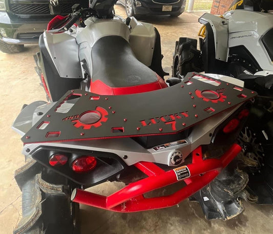 Lucky 7 two-tone rear rack on a liquid titanium Can-Am Renegade