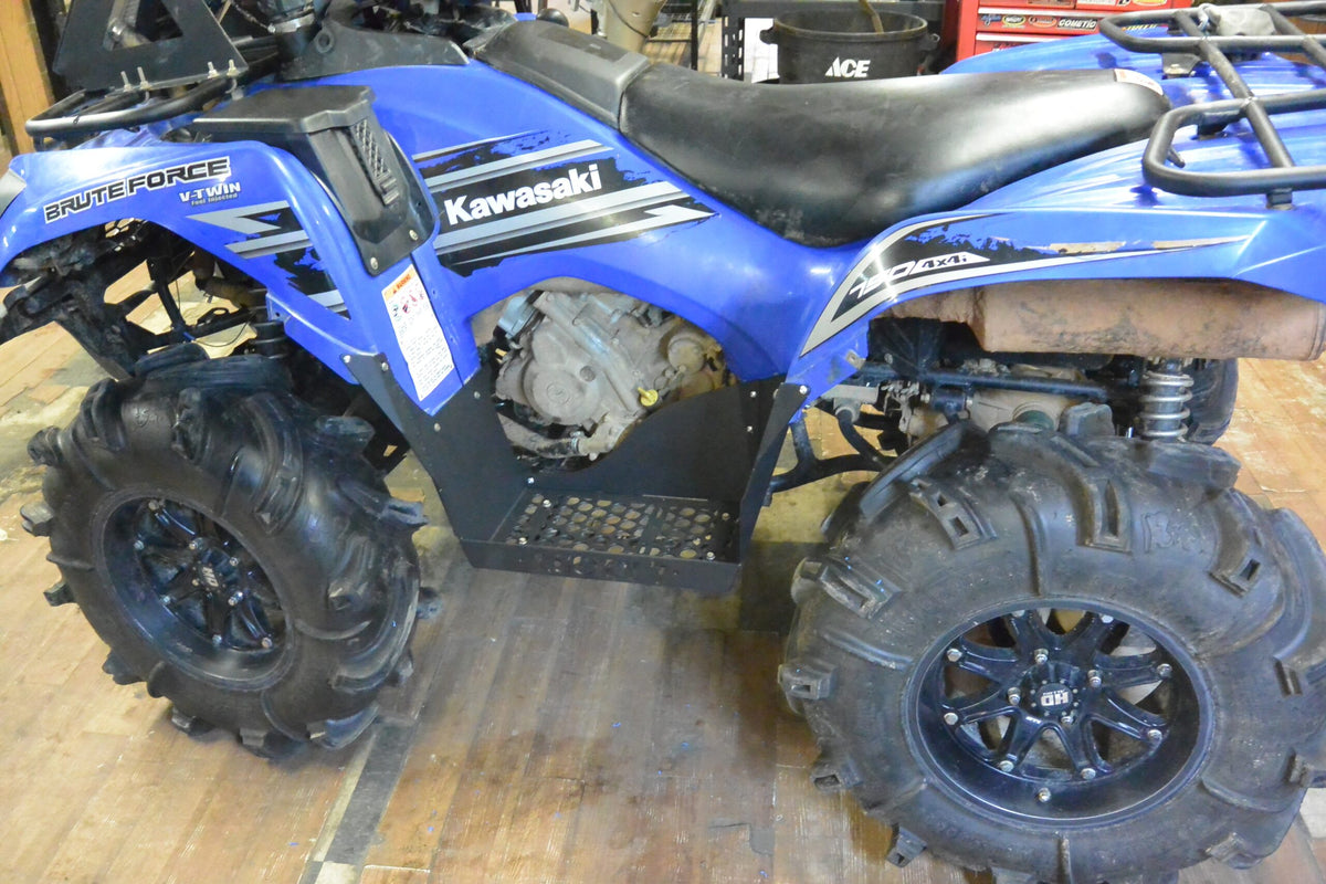 Blue Brute Force 750 in the shop with Lucky 7 high clearance floorboards