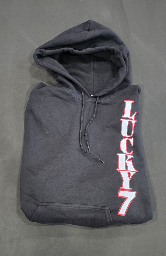 Lucky 7 Motorsports black unisex hoodie with logo