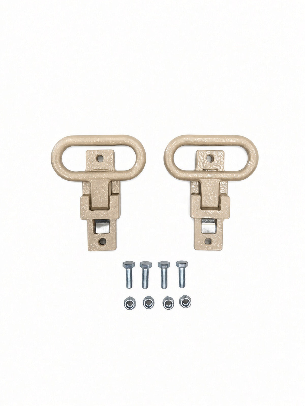 Pair of Lucky 7 rear passenger foot supports with bolts and nuts desert tan