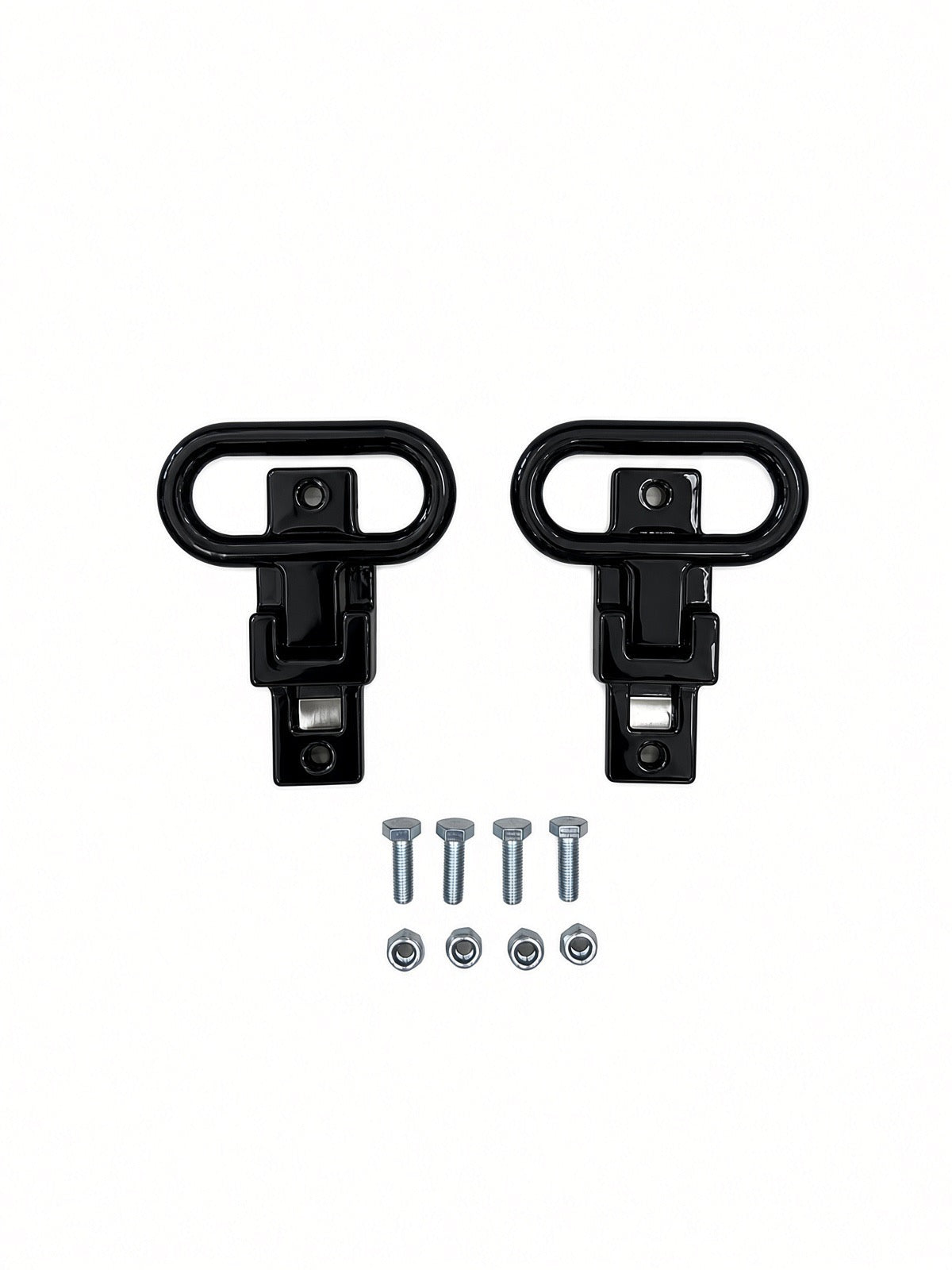 Pair of Lucky 7 rear passenger foot supports with bolts and nuts gloss black
