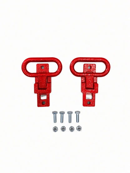 Pair of Lucky 7 rear passenger foot supports with bolts and nuts legion red