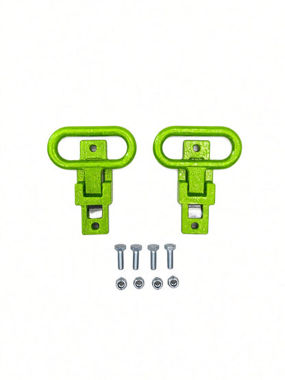 Pair of Lucky 7 rear passenger foot supports with bolts and nuts lime squeeze