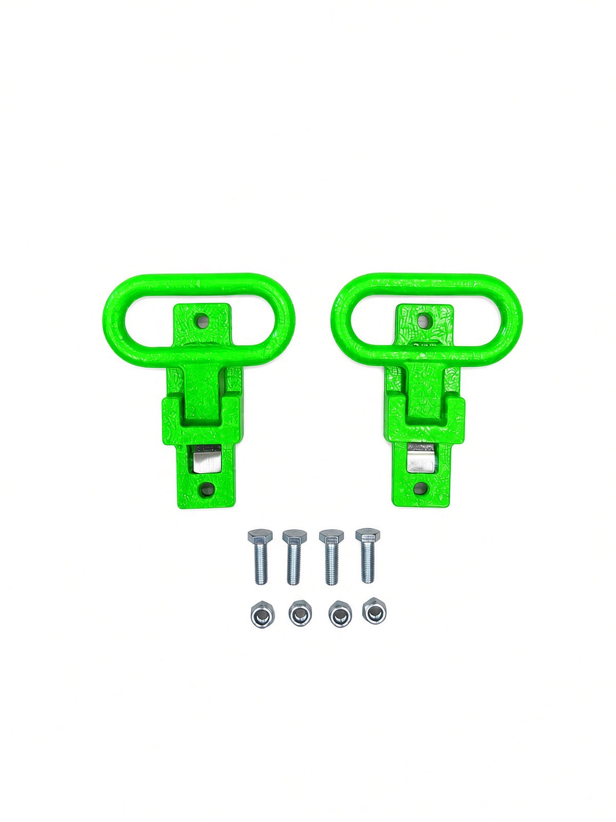 Pair of Lucky 7 rear passenger foot supports with bolts and nuts manta green