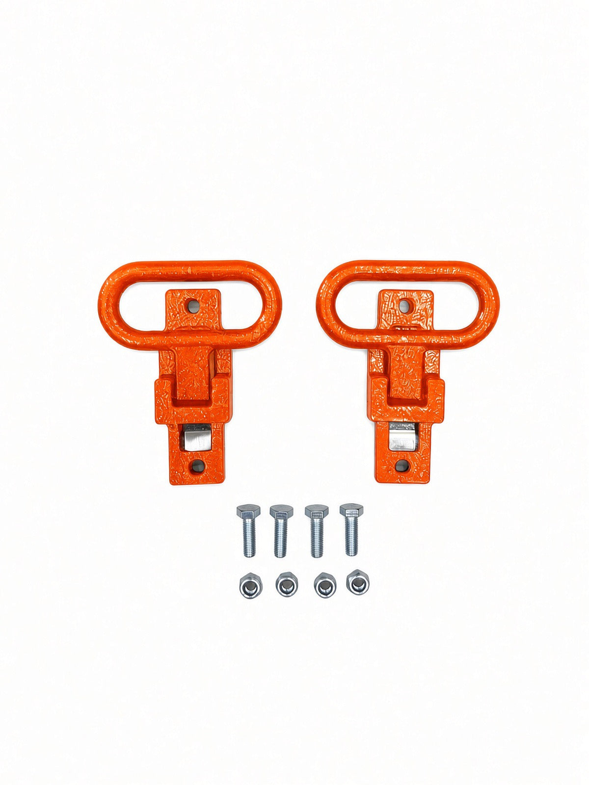 Pair of Lucky 7 rear passenger foot supports with bolts and nuts orange