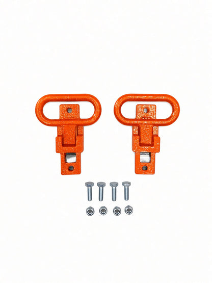 Pair of Lucky 7 rear passenger foot supports with bolts and nuts orange