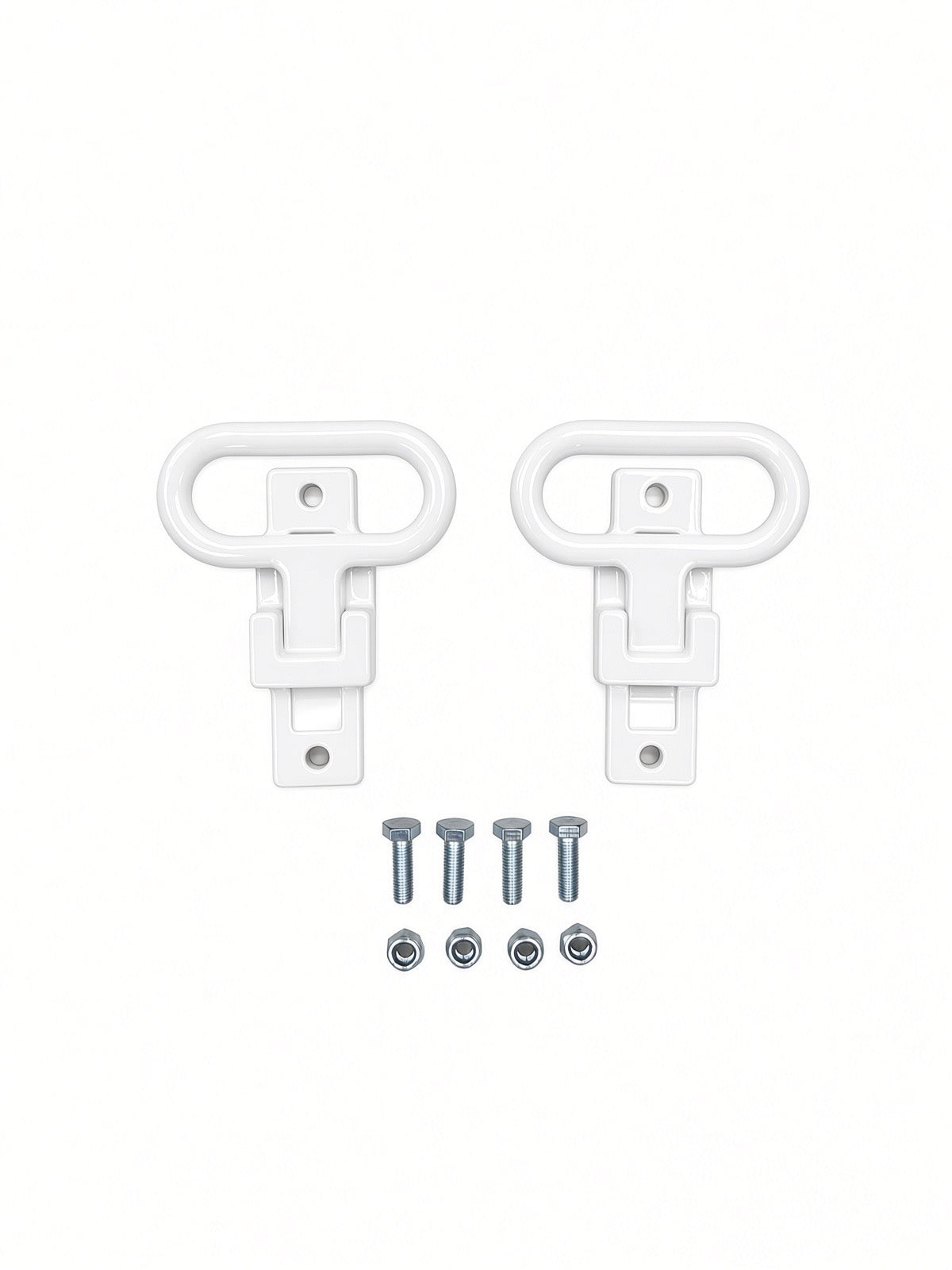 Pair of Lucky 7 rear passenger foot supports with bolts and nuts white